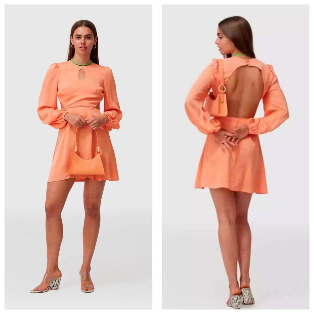 The Wolf Gang Levisa Key Hole Mini Dress Size Small Orange Coral Cocktail Fairy